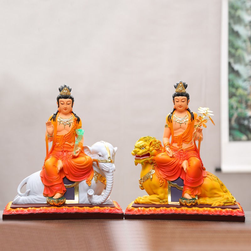 ♧✳Resin Văn Thù Phổ Hiền Bồ tát Trang trí Hoa Nghiêm Tam Nhà phước Tượng Sư Lợi | BigBuy360 - bigbuy360.vn