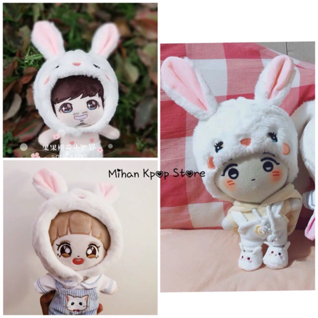 Mũ thỏ cho doll 15cm và 20cm