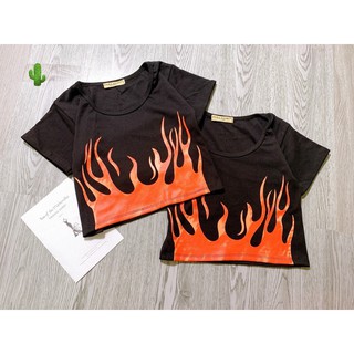 Áo thun croptop in hình ngọn lửa rực lửa TTPK0042