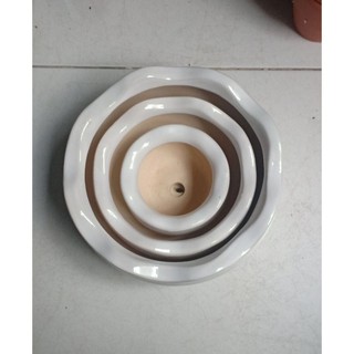 Bộ 3 chậu sứ trắng miệng bèo