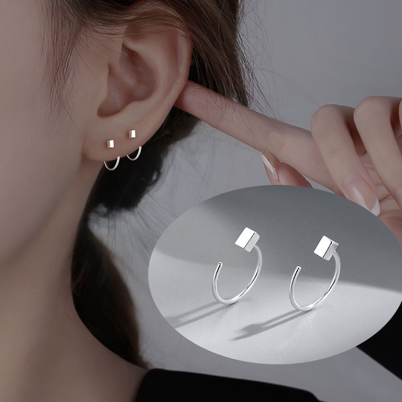 Hoa Tai Dạng Móc Hình Vuông Mini Dễ Thương Cho Nữ