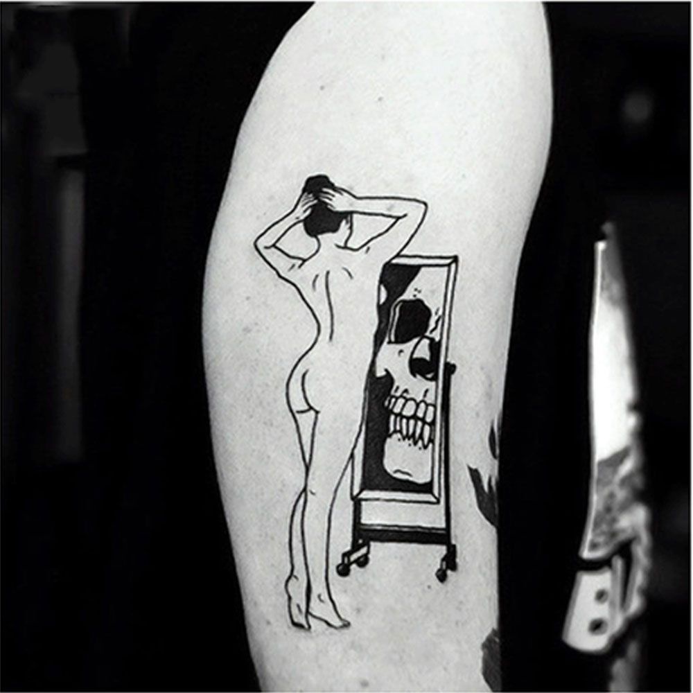 Hình xăm dán tạm thời họa tiết hình học màu trắng đen chống thấm nước dễ sử dụng