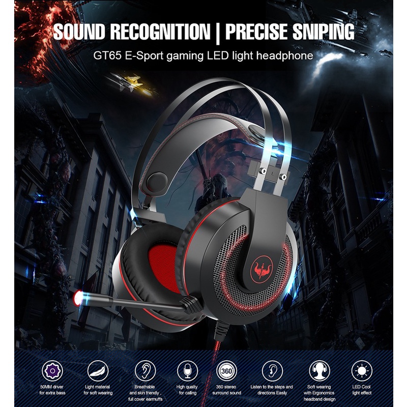 Tai Nghe Chụp Tai GT65 Chuyên Game Máy Tính/PC/Điện Thoại Di Động Bass Mạnh Mẽ Chất Lượng Âm Thanh Nổi