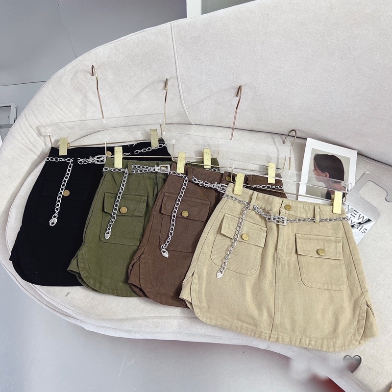 Chân váy JEAN túi hộp + tặng kèm đai xích hàng qC loại 1 - hàng có sẵn