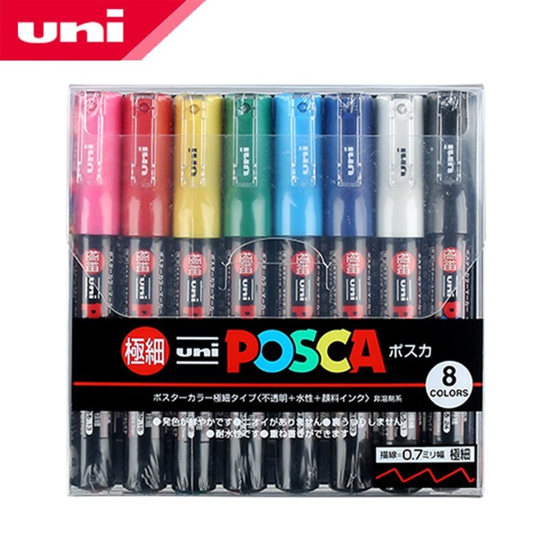 Bộ 8 bút sơn vẽ trên nhiều chất liệu Uni Posca PC-1M - Ngòi nhỏ 0.7mm