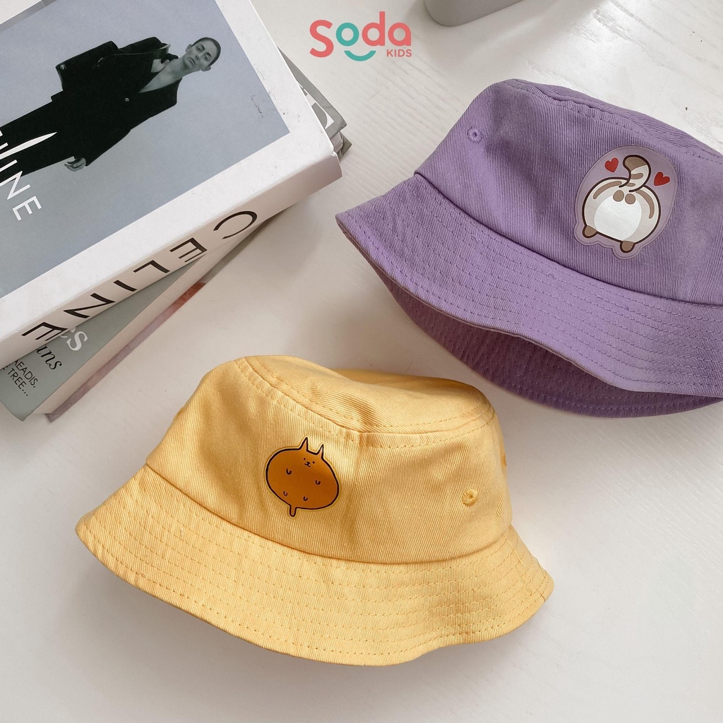 Mũ vành cho bé SODA KIDS in hình mèo con dễ thương, có quai chun cho bé 9-24m (2 màu)