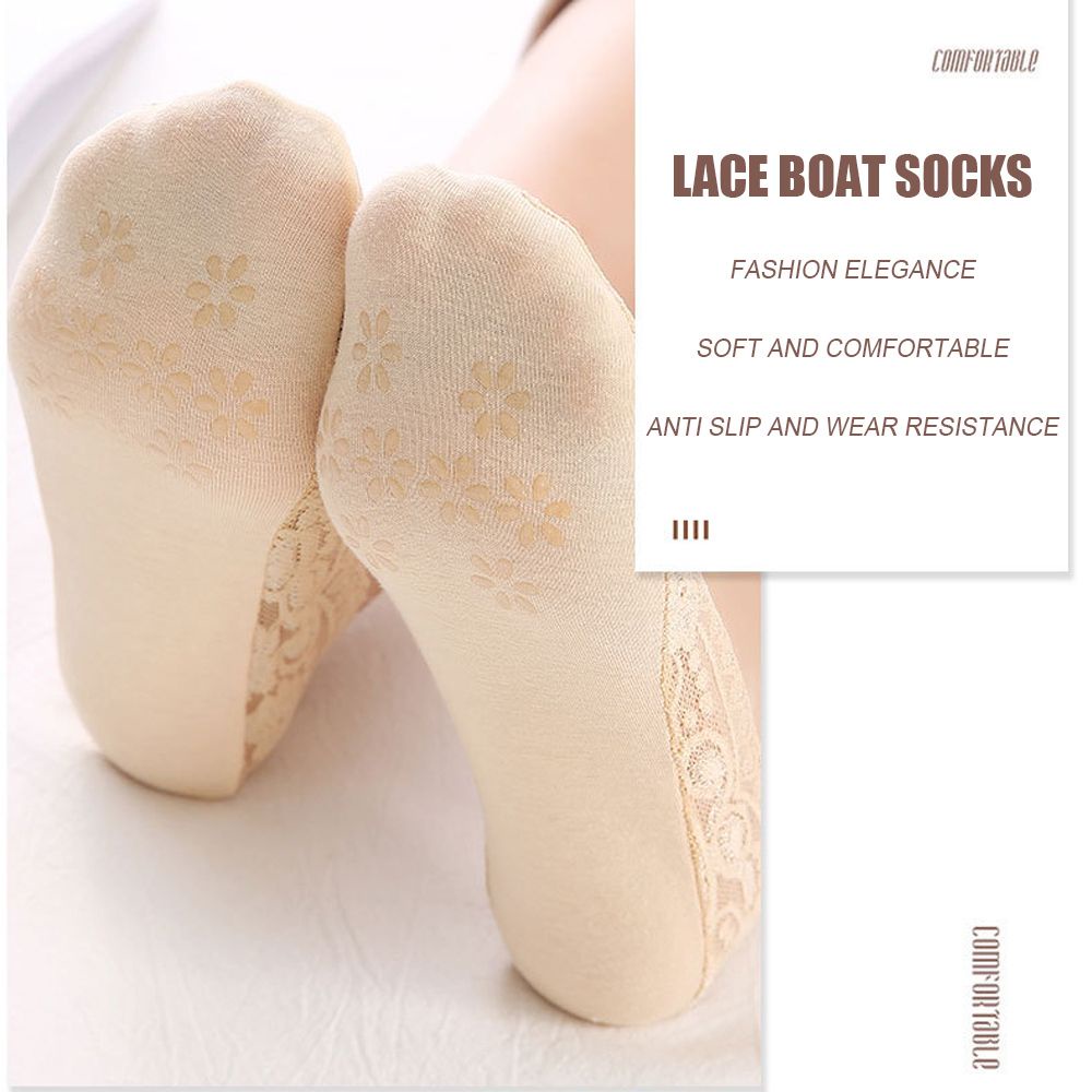 1 Đôi Vớ Thuyền Vải Cotton Phối Ren Chống Trượt Thoáng Khí Nhiều Màu Thời Trang Mùa Hè Cho Nữ