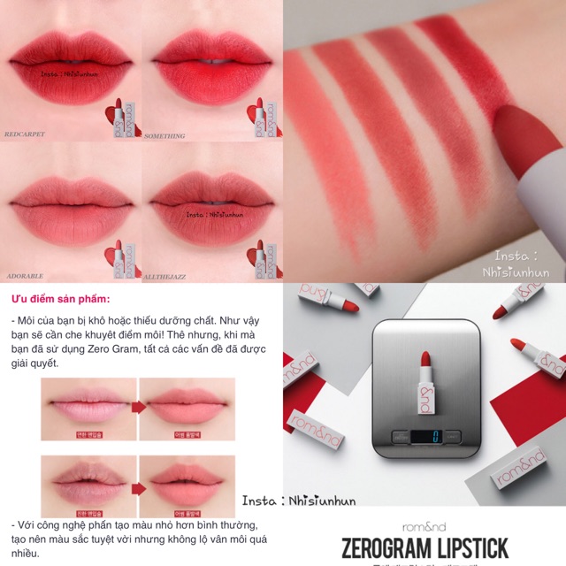 Son Lì Siêu Nhẹ Môi Romand Zero Gram Matte Lipstick