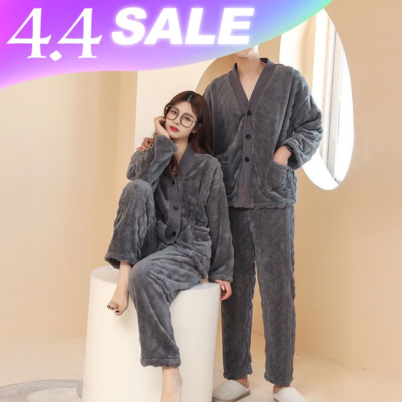 Bộ đồ ngủ vải nhung san hô dáng rộng cao cấp thời trang thu đông cho cặp đôi