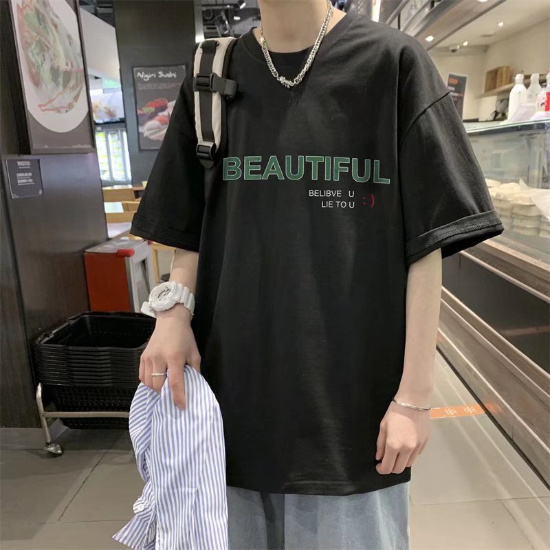 【S-5XL】Áo phông rộng nam cổ tròn cotton  áo thun nữ form rộng tay lỡ Simple phong cách hàn quốc áo thun in hình unisex