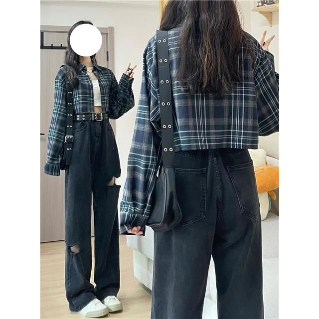 Áo Sơ Mi Tay Dài Chống Nắng Họa Tiết Sọc Caro Phong Cách Vintage