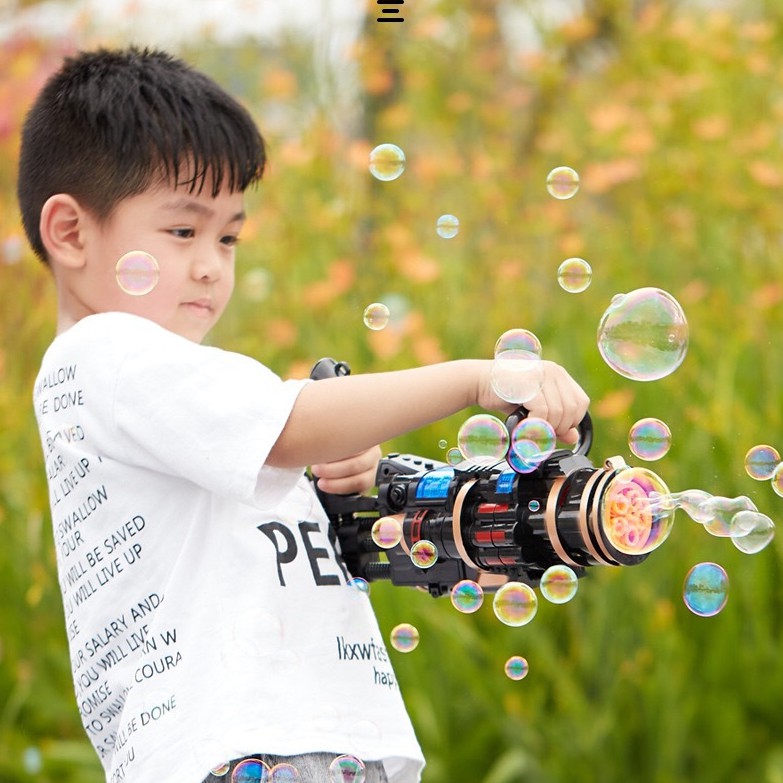 Súng máy bắn phun thổi Bong Bóng Xà Phòng LOẠI TO ngầu 8 nòng đồ chơi ngoài trời cho bé an toàn không lo bẩn tay 2021