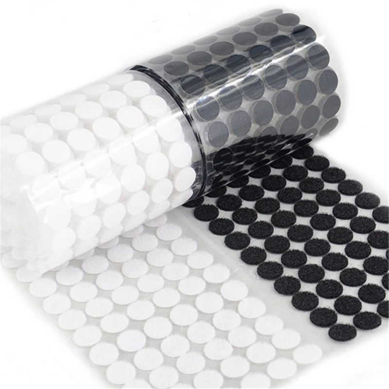 Set 500 Cặp Miếng Dán Tự Dính Hình Tròn Màu Trắng Đen 10 / 15 / 20 / 25mm