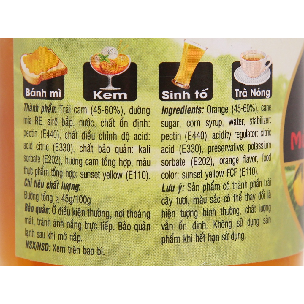 Mứt Cam Preserves Orange Marmalade GOLDEN FARM 210G - Dùng ăn kèm kem, sinh tố, bánh mì, sandwich, trà nóng