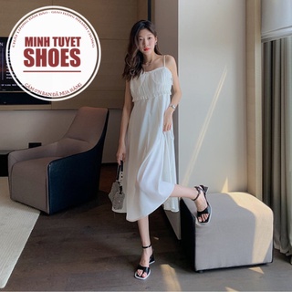 sandal nữ quai ngang lớn giúp thon chân kiểu xỏ ngón gót tam giác 5cm tôn dáng thời trang 2022