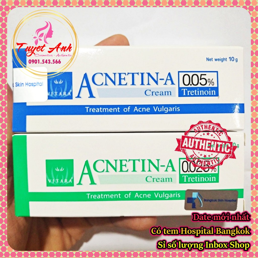 (AUTH) Acnetin A Tretinoin 0.05%, 10gr, mẫu mới Retin A - Kem hỗ trợ giảm mụn