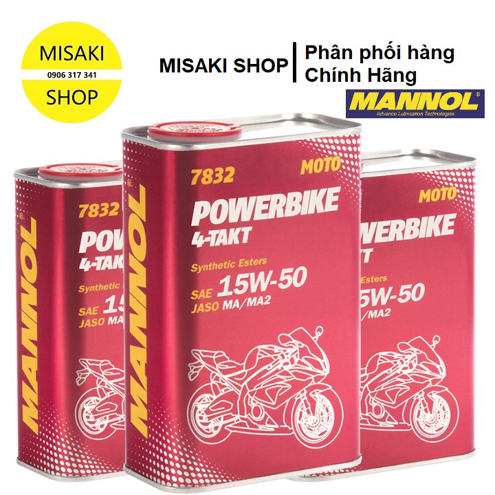 Nhớt Dành cho xe PKL MANNOL 4-Takt Powerbike ESTER 15W-50 SM 7832 1L Hàng Đức Cao Cấp Chính Hãng📞Misaki Shop