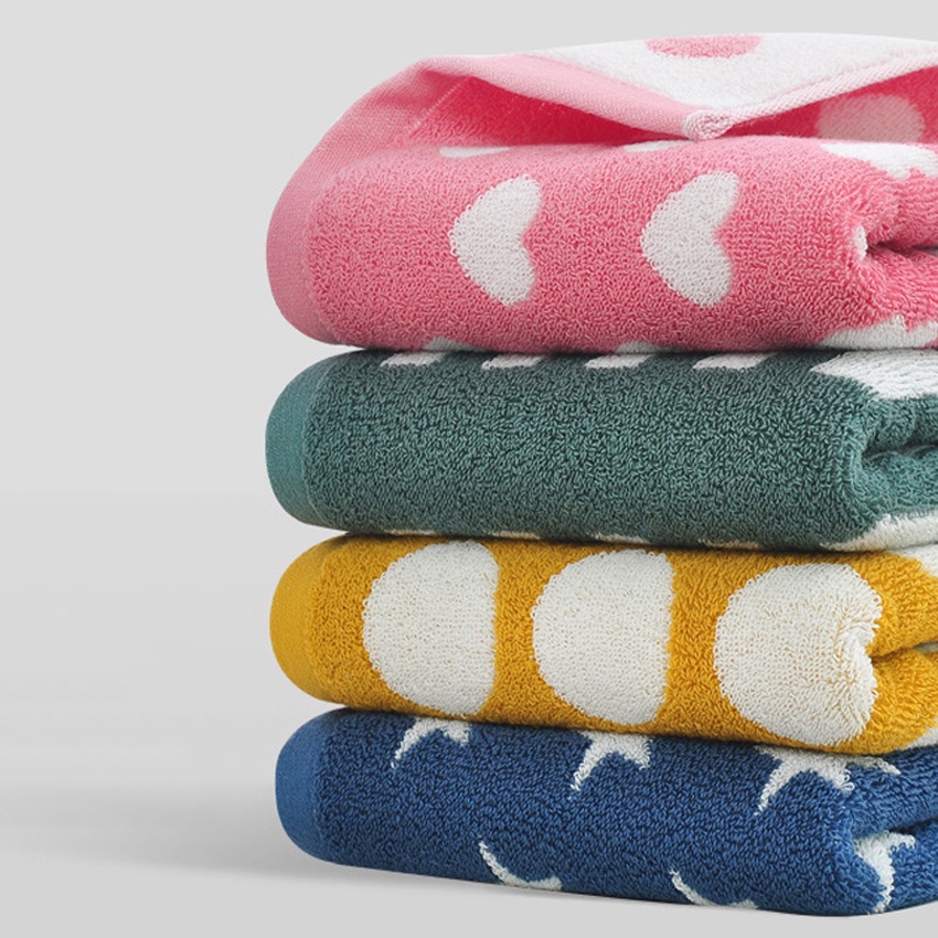 Khăn Tắm Cotton Mềm Mại Dày Dặn Siêu Thấm Hút Họa Tiết Chấm Bi/Ngôi Sao/Trái Tim Kẻ Sọc Dành Cho Trẻ Em Và Người Lớn
