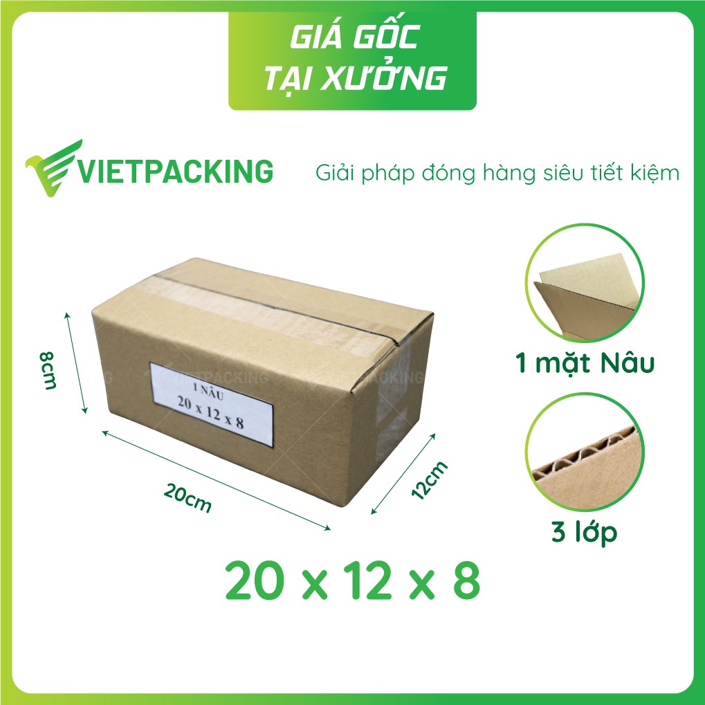 20x12x8 (1 Nâu) - 25 hộp carton đóng hàng, giao hàng bưu điện, hộp ship COD