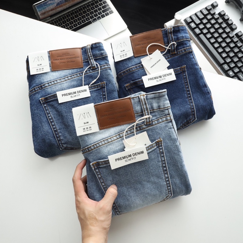 Quần jean nam ống ôm- xanh sáng- chất bò co giãn- hàng xuất xịn | BigBuy360 - bigbuy360.vn