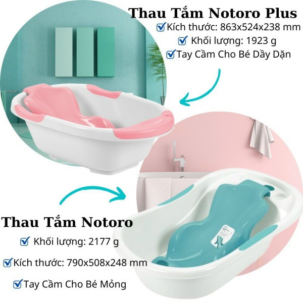 Chậu tắm nhựa Notoro Plus kèm giá tắm cho bé