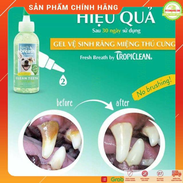 Gel đánh bay mảng bám & hôi miệng cho Chó & Mèo  59ml TropiClean Fresh Breath Clean Teeth Oral Care Gel