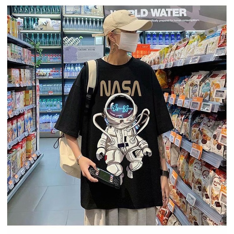 Áo Thun Nam Cổ Tròn Form Rộng Streetwear, Áo Phông Unisex Basic Cotton Oversize In Phi Hành Gia NASA | BigBuy360 - bigbuy360.vn