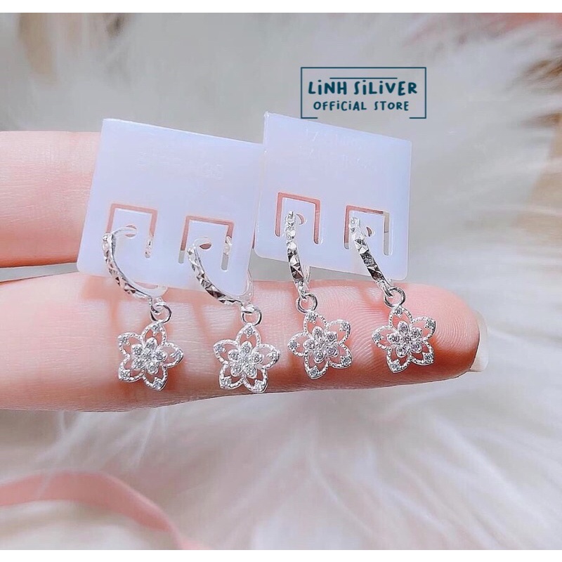 BÔNG TAI TREO HOA CỰC XINH CHO BÉ GÁI - Khuyên bạc ta có 2 màu