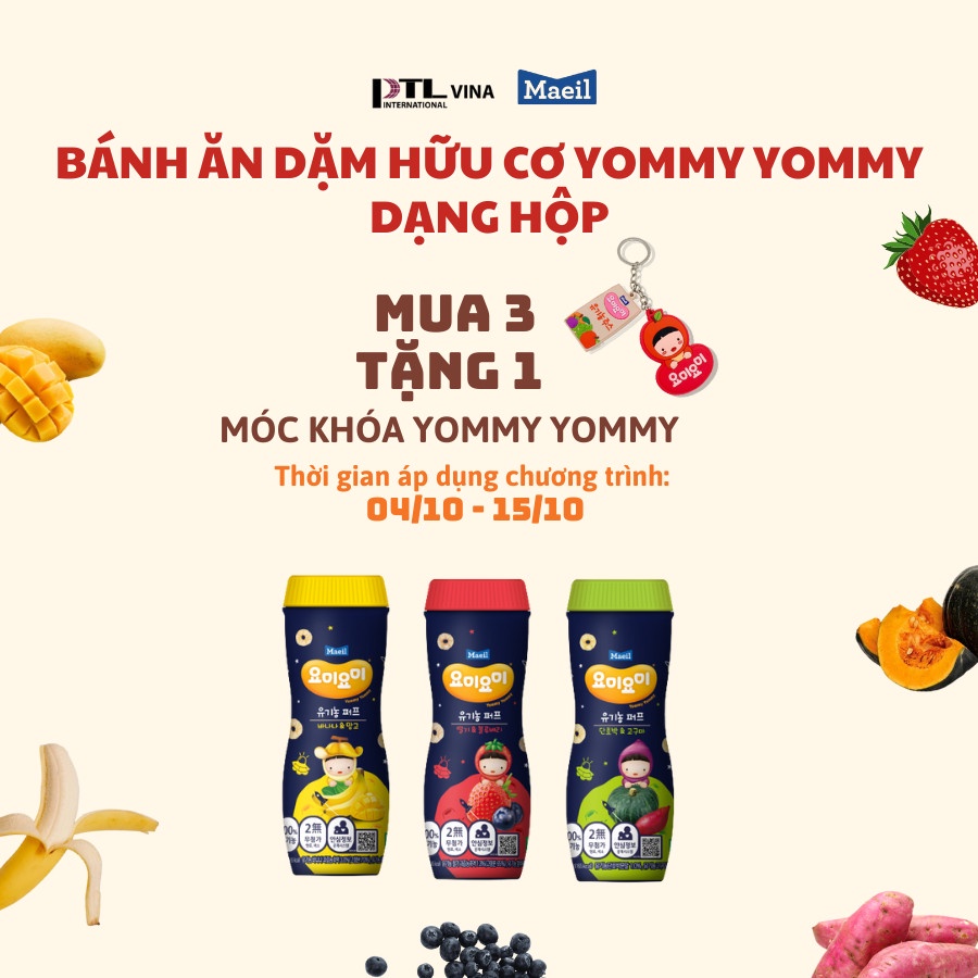 Bánh Ăn Dặm Hữu Cơ MAEIL Yommy Yommy Hàn Quốc Vị Dâu Tây Và Việt Quất, Bổ Sung Canxi Cho Bé (Hộp 42g)