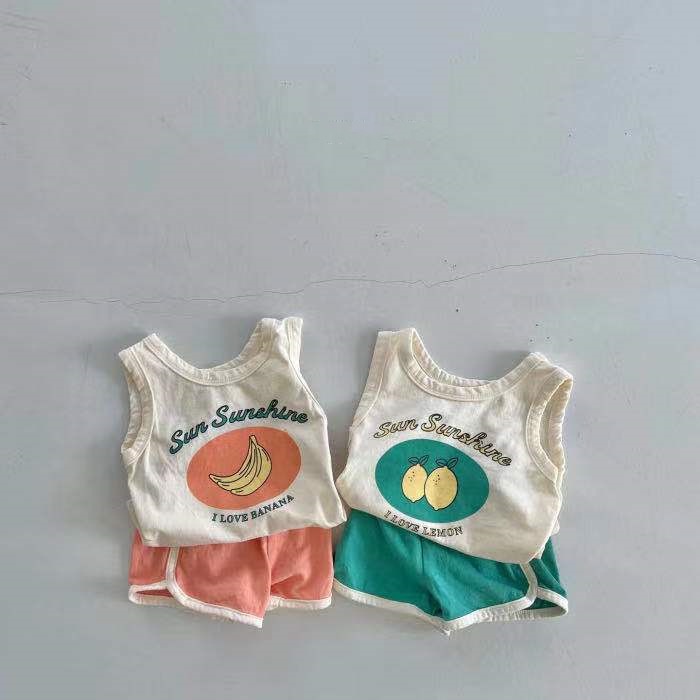 Bộ Áo Sát Nách In Hình Trái Cây + Quần Short Cho Bé