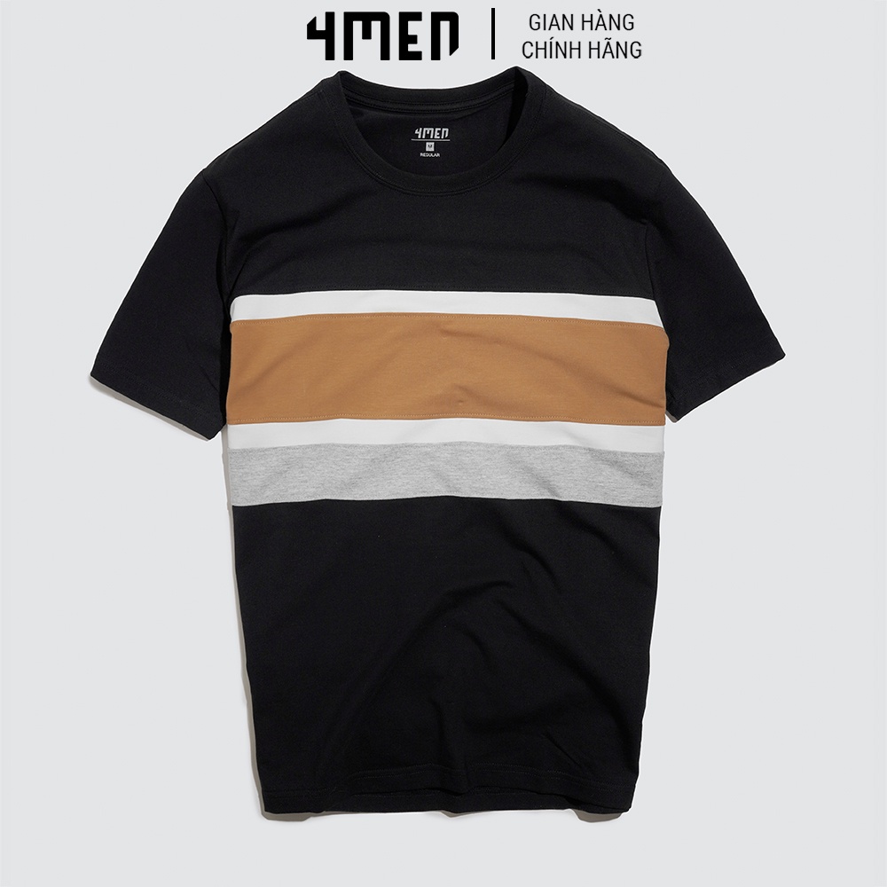 Áo thun nam ngắn tay đẹp 4MEN AT060 cổ tròn, form regular, vải cotton cao cấp co giãn, phối màu trẻ trung | BigBuy360 - bigbuy360.vn
