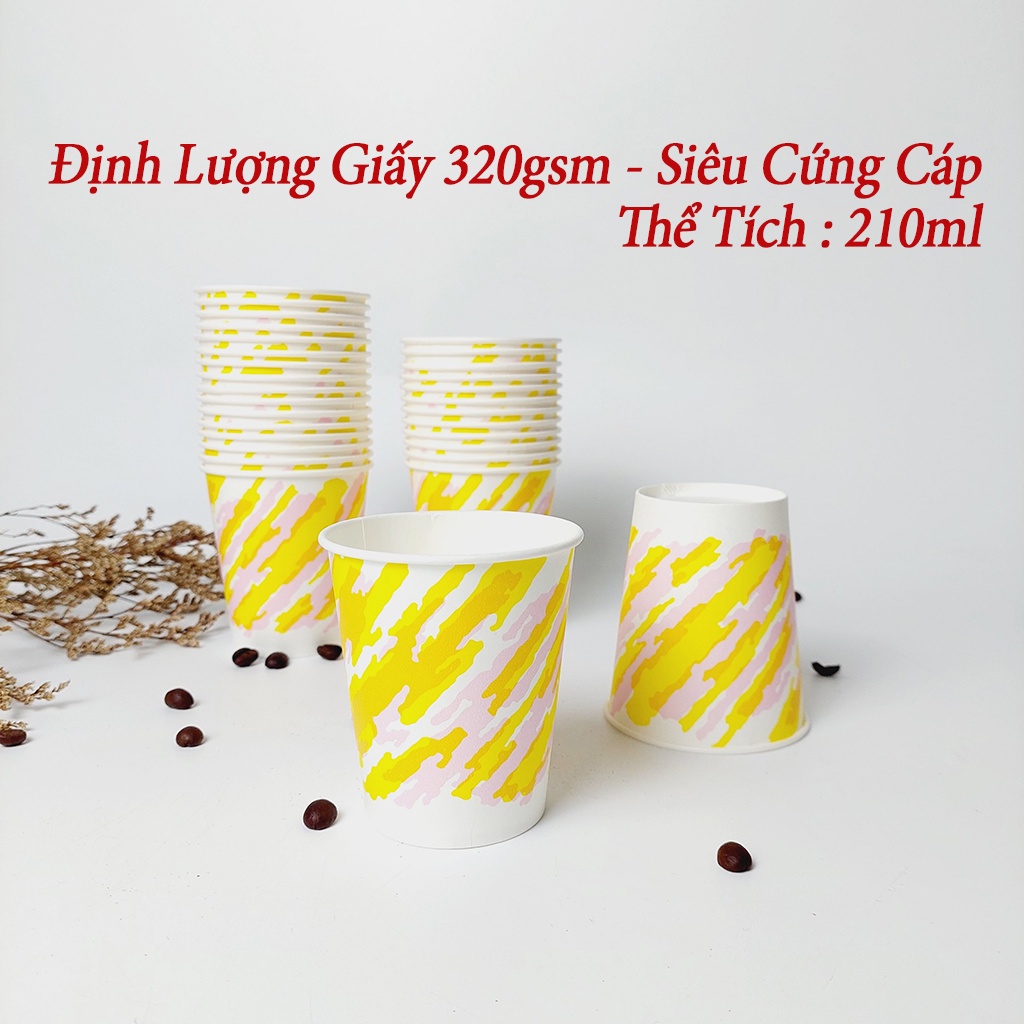 50 Ly Giấy 210ml - 7oz Kẻ Sọc Vàng Cốc Giấy NHẬP KHẨU HÀN QUỐC