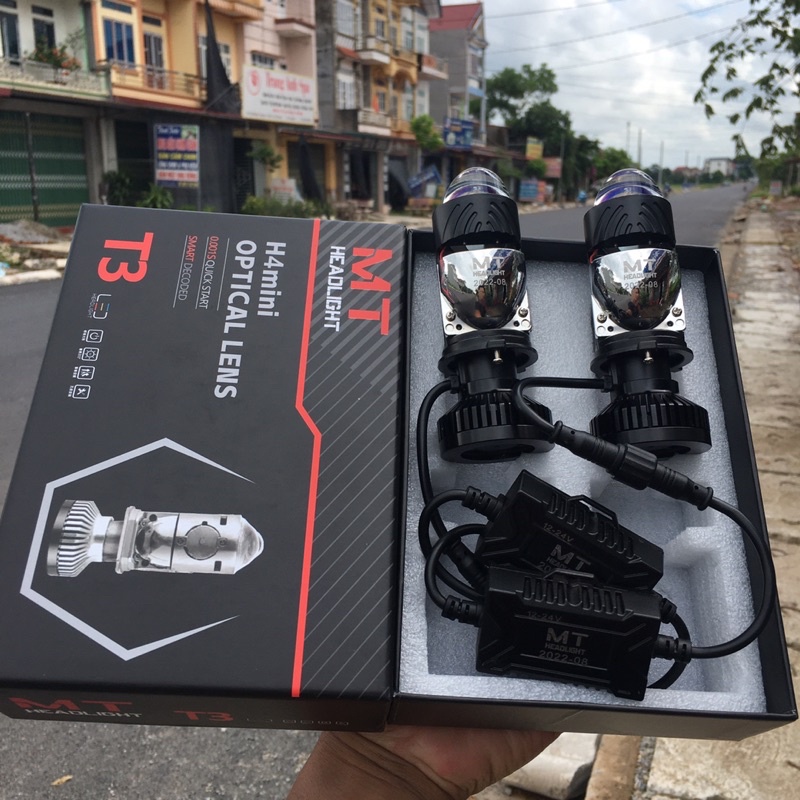 Đèn pha led bi cầu mini T3 chân H4, 50W có trợ pha