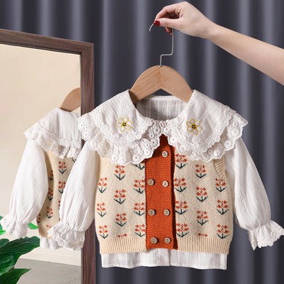 Sét áo len kèm áo sơ mi siêu đẹp cho bé gái 2021