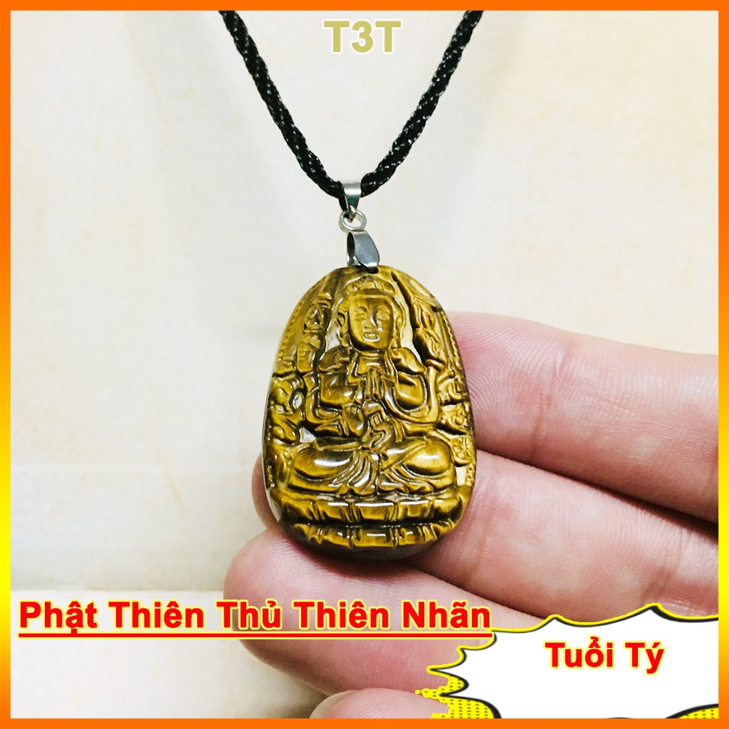 Vòng cổ phât bản mệnh đá phong thuỷ màu vàng nâu, Mặt phật thiên thủ thiên nhãn cho nam nữ tuổi tý - T3T