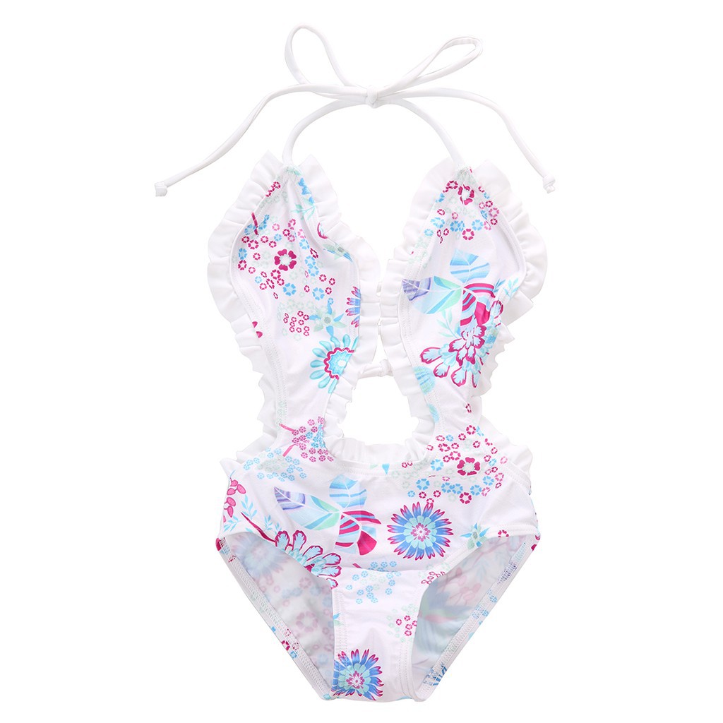 ❤XZQ-Floral Girls Baby Halter Split Bikini Swimwear Bathing Suit Swimsuit Costume 1-6