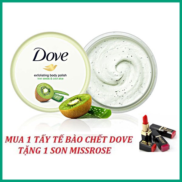 Kem Tẩy Tế Bào Chết DOVE EXFOLIATING BODY POLISH 298g Tặng 1 Son Miss Rose