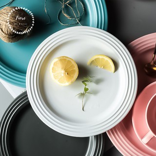 Đĩa tròn Macaron gốm phong cách Bắc Âu viền vòng tròn nhiều màu sắc - cỡ 8.5in và 10in - decor bàn ăn, phụ kiện chụp ảnh