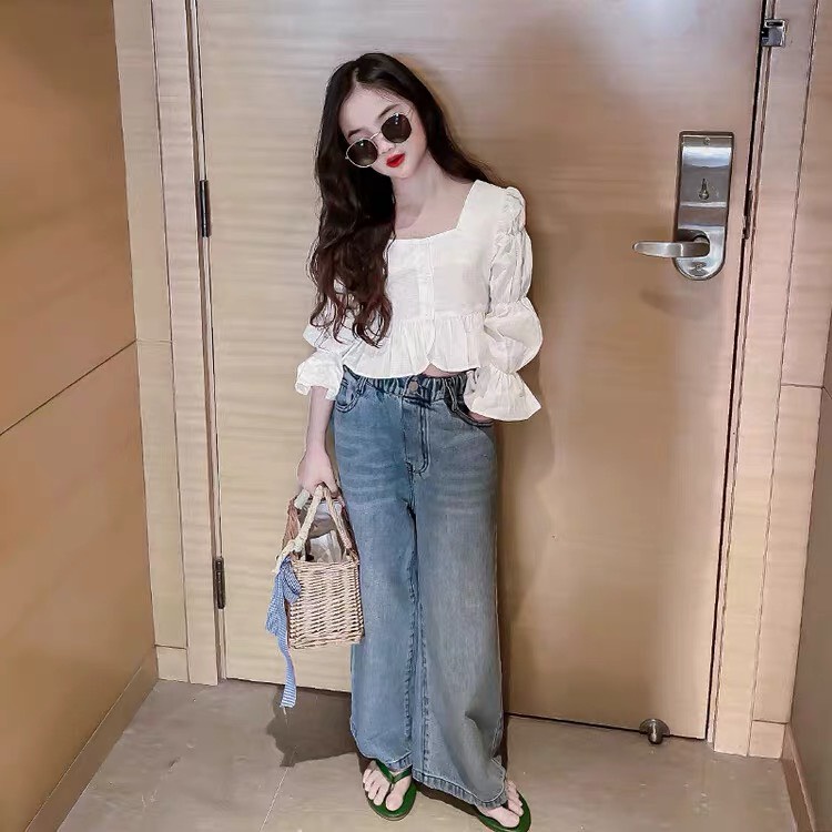 Quần áo đi chơi sành điệu bé gái, set size nhỡ áo thô hàn và quần ống suông sành điệu cho bé