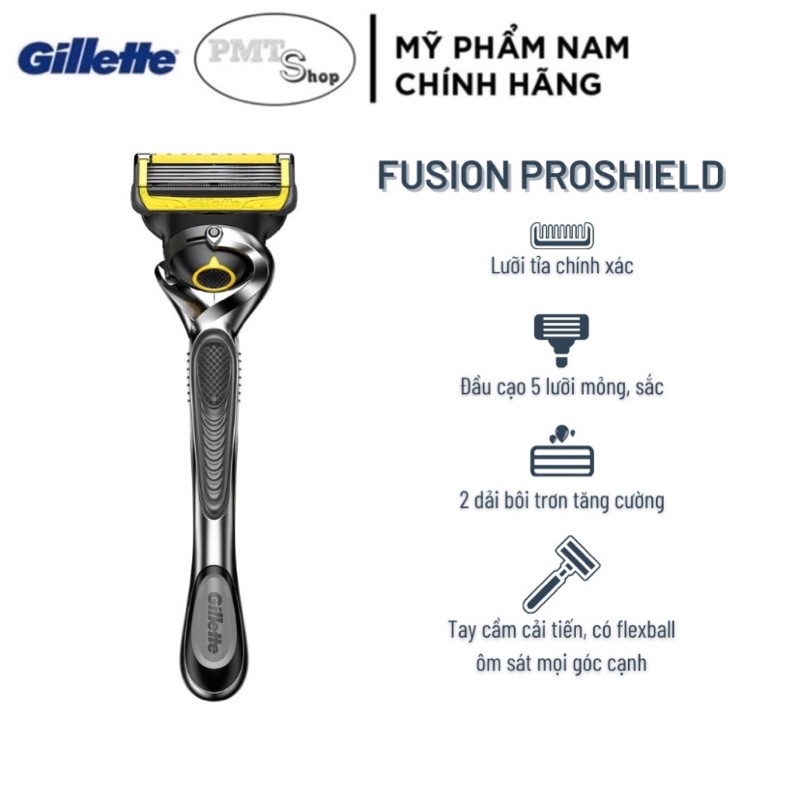 Bộ dao cạo râu cao cấp 5 lưỡi Gillette Fusion Proshield (1 tay cầm xoay chiều và 2 đầu cạo 5+1)