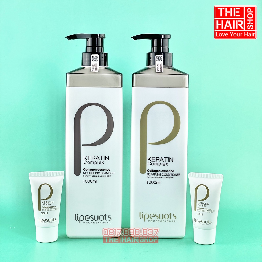 Cặp Dầu Gội Xả P Keratin Collagen Lipesuots 1000ML,kich thích mọc tóc, ngăn gãy rụng giảm tình trạng gàu ngứa