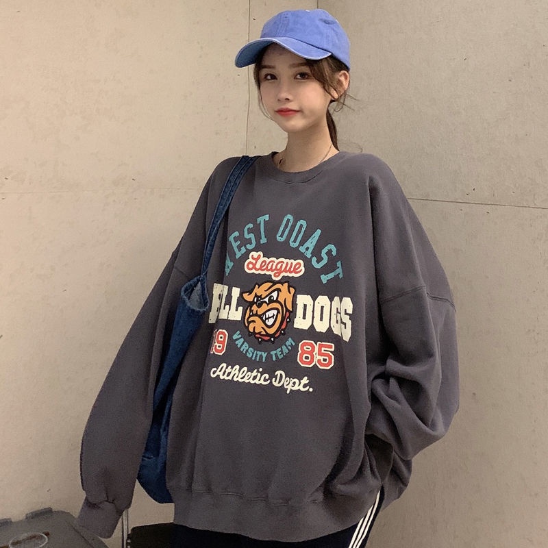 Áo Sweater Nữ Tay Dài Dáng Rộng In Họa Tiết Thời Trang