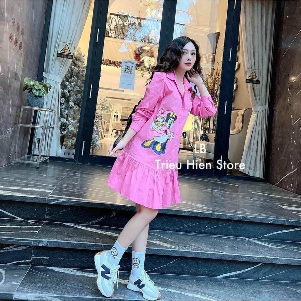Đầm suông cổ áo sơ mi họa tiết hoạt hình kết hợp đuôi cá siêu cute, xinh xắn dành cho các nàng đi chơi, dạo phố | BigBuy360 - bigbuy360.vn