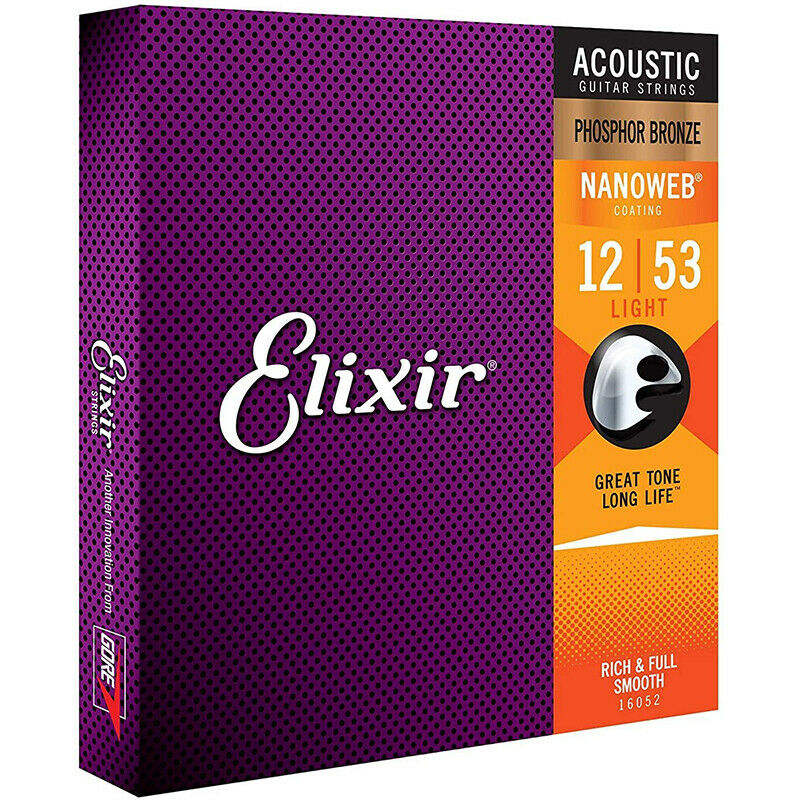 Elixir Acoustic Guitar Strings Nanoweb Phosphor 16002 16027 16052 16077 16102 UK