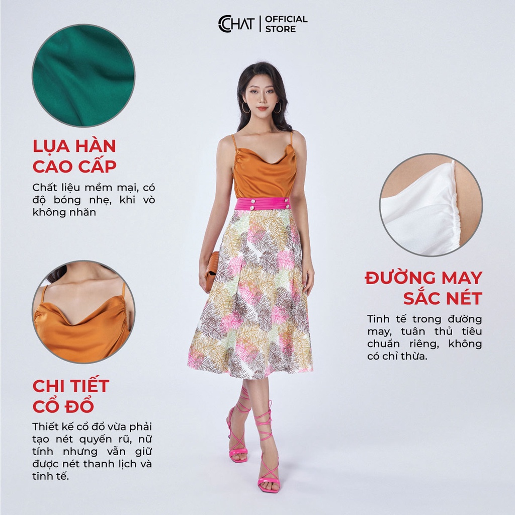 Áo 2 Dây 𝐂𝐂𝐇𝐀𝐓 Rúm Cổ Đổ Chất Lụa Mềm Mại Dáng Suông Phong Cách Trẻ Trung 12AAL2004ST