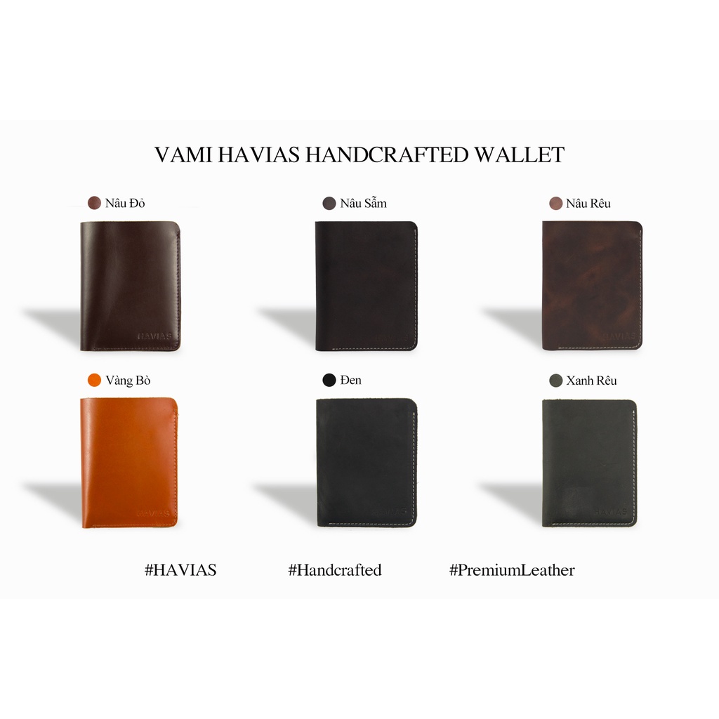 Ví da dáng đứng Mini HAVIAS VAMI Handcrafted Wallet nhiều màu tặng kèm dịch vụ gói quà