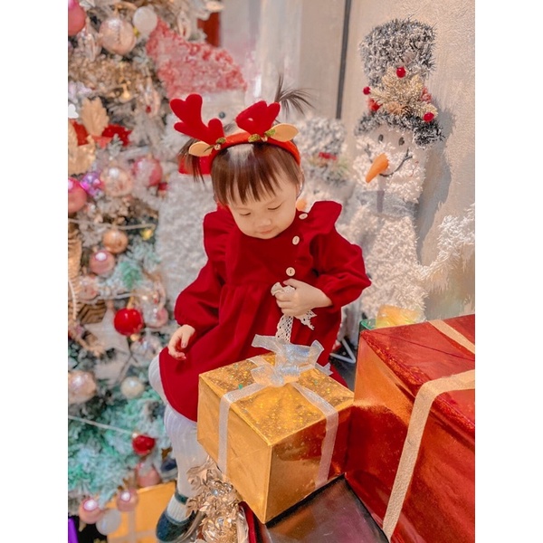 Hàng Thiết Kế- Ảnh con gái shop - Váy nhung đỏ diện Tết - Noel cho bé gái 6m - 7 tuổi