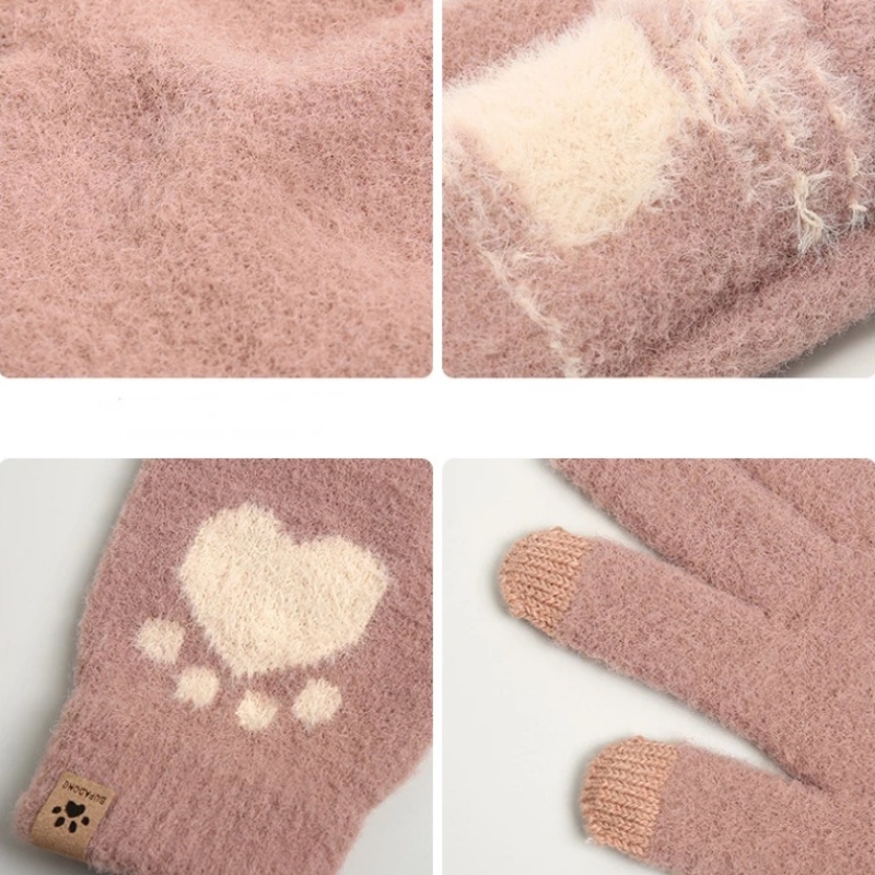 1 Đôi Găng Tay Len Hình Chân Mèo Giữ Ấm Mùa Đông Có Thể Sử Dụng Màn Hình Cảm Ứng Cho Nữ