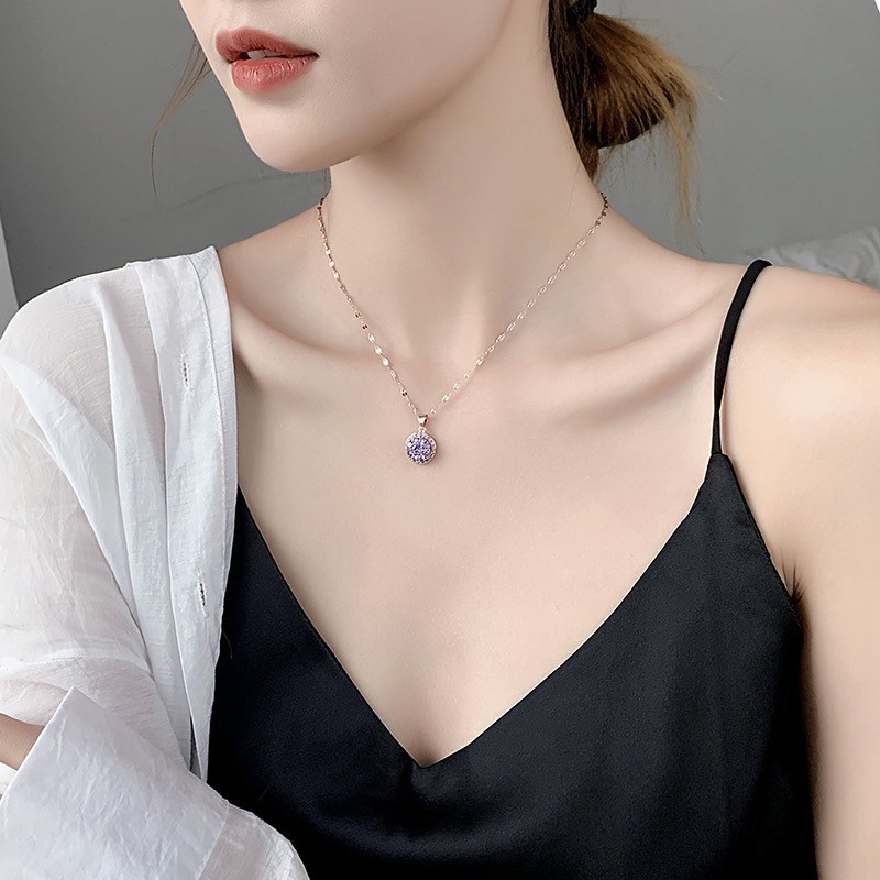 Nhẫn Tròn Bằng Thép Titan Đính Kim Cương Toàn Diện | Dây Chuyền Mặt Tròn Đính Đá Zircon Nhiều Màu Sắc Không Gỉ Chống Nhạy Cảm