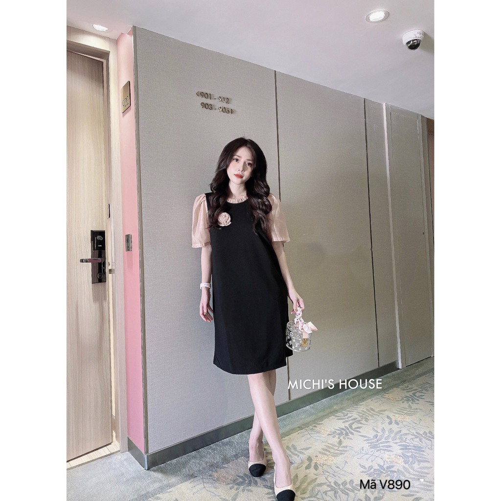 [V890] VÁY YẾM ĐEN PHỐI HOA